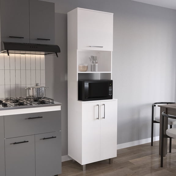 Modern 80" High Double Cabinet Pantry - White With 6 Shelves For Kitchen & Garage Storage
