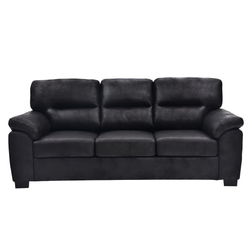 Modern 81" Foil Fabric Sofa with Padded Armrests and Black Triangular Legs, 3-Seater Upholstered Sofa for the Living Room, Black