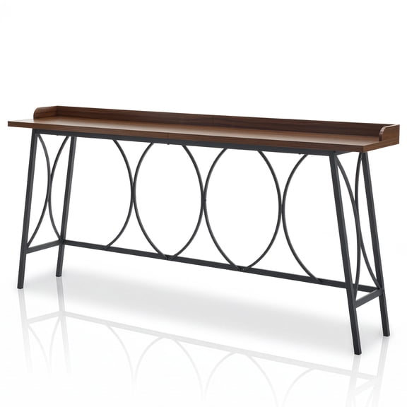Modern 82.3" Long Bar Table for Dining Room, Farmhouse Counter Height Sofa Coffee Desk Bar Table with Metal Frame, Brown