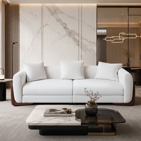 Modern 83" Fabric Sofa, Solid Wood Frame For Living Room, Beige