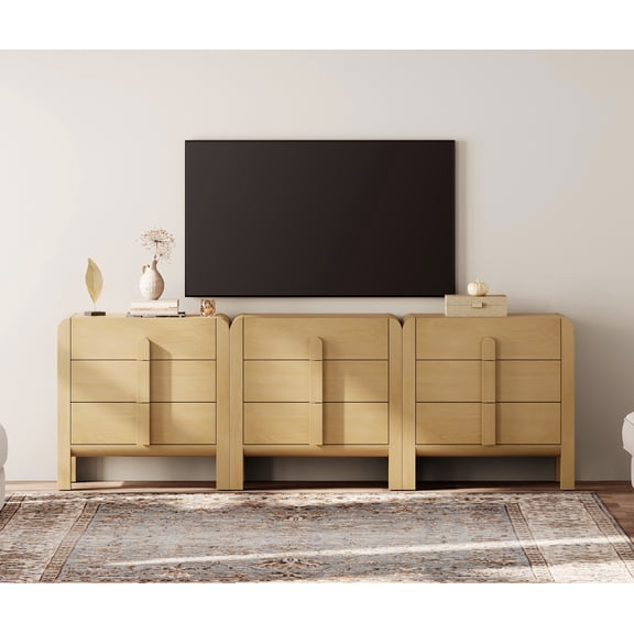 Modern 9 Drawer Dresser TV Stand for TVs up to 100 Inch, Cruved Entertainment Center, Wood TV Console with Storage for Living Room