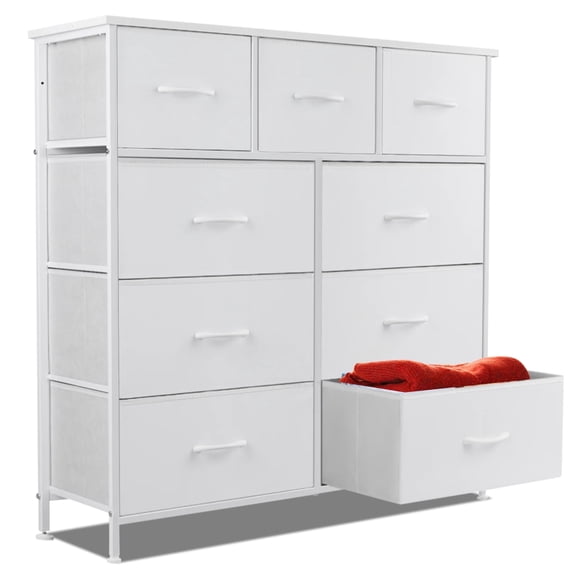 Modern 9 Drawer Fabric Dresser, Chest of Drawer Organizer Storage Cabinet for Bedroom Clothes Closet, Entryway,White