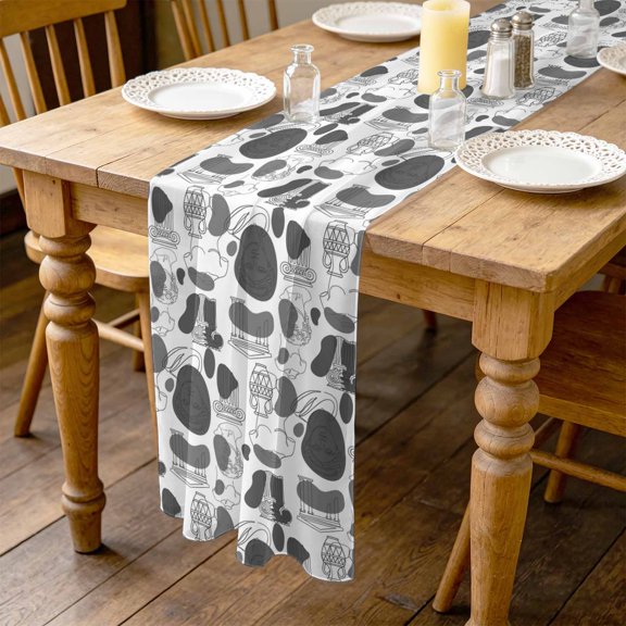 Modern Abstract 10ft Cheesecloth Table Runner for Wedding 27"x120", Grey Classical Ancient Greek Sculptural Heads Kitchen Dinner Sheer Tulle Chiffon Dresser Scarf, Holiday Party Decorations
