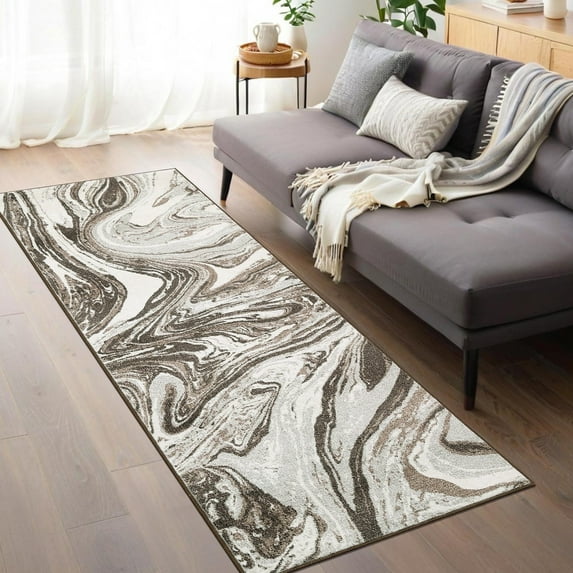 Garvee 2'x6' Modern Abstract Runner Rug Machine Washable Rug, Stain Resistant Throw Indoor Carpet Low Pile Non-Slip Rugs for Entryway Bedroom Hallway Kitchen, Camel