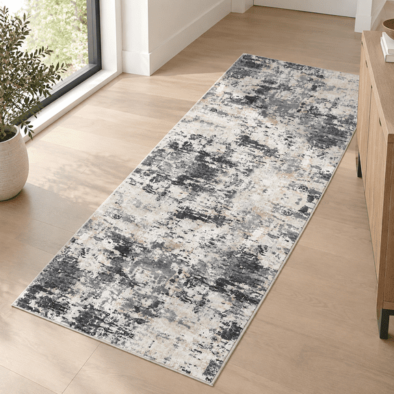 Modern Abstract 2x10 Runner Rug Washable Black Yellow