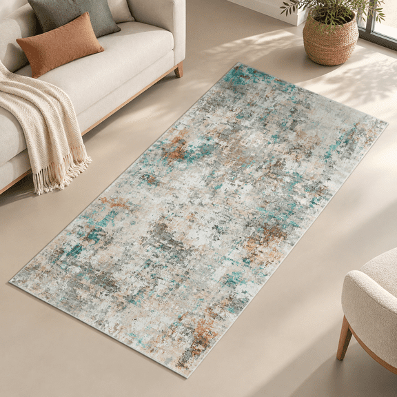 Modern Abstract 2x10 Runner Rug Washable Non Slip Colorful