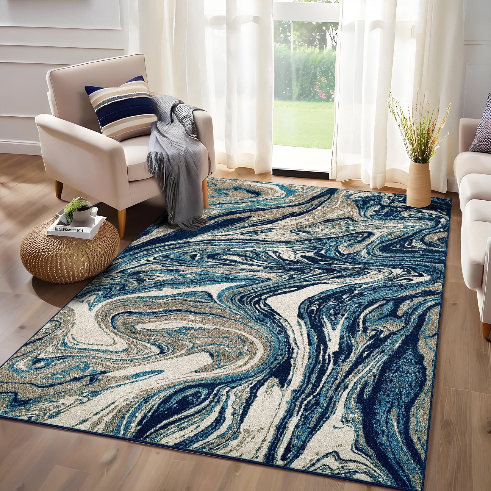 Garvee 5'x7' Area Rugs for Living Room Modern Abstract Area Rug Machine Washable Rug, Stain Resistant Indoor Carpet Low Pile Non-Slip Rugs for Bedroom Dining Room Office Playroom, Green