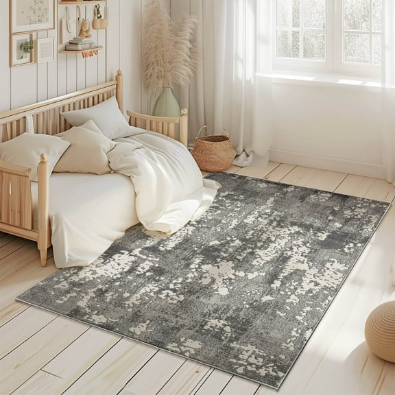 Modern Abstract 5x7 Area Rug Transitional Carpet Shiny Vibrant High Low Pile Rug For Living Room