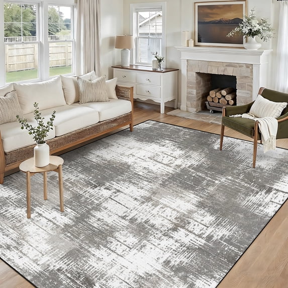 Modern Abstract 5x7 Area Rug, Washable Non Slip Soft Low Profile Indoor Rug, Textured Neutral Floor Rug for Living Room, Bedroom, Dining Room & Office, Brown