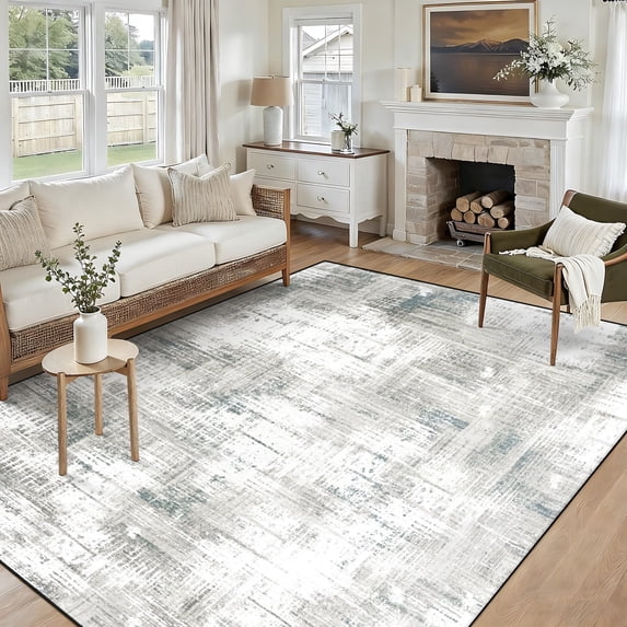Modern Abstract 5x7 Area Rug, Washable Non Slip Soft Low Profile Indoor Rug, Textured Neutral Floor Rug for Living Room, Bedroom, Dining Room & Office