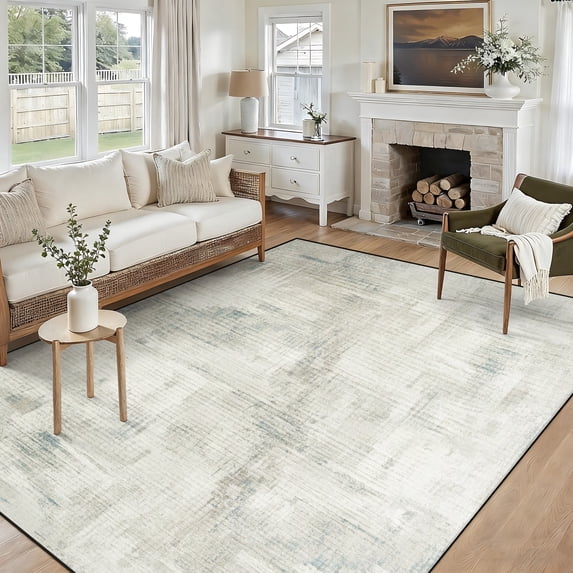 Modern Abstract 5x7 Area Rug, Washable Non Slip Soft Low Profile Indoor Rug, Textured Neutral Floor Rug for Living Room, Bedroom, Dining Room & Office
