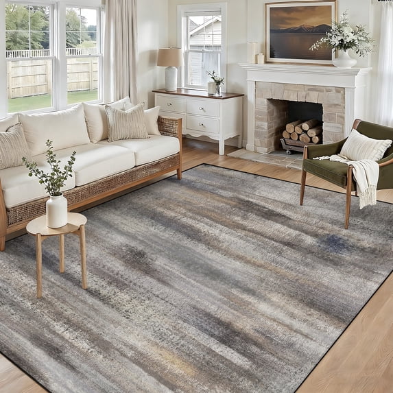 Modern Abstract 5x7 Area Rug, Washable Non Slip Soft Low Profile Indoor Rug, Textured Neutral Floor Rug for Living Room, Bedroom, Dining Room & Office