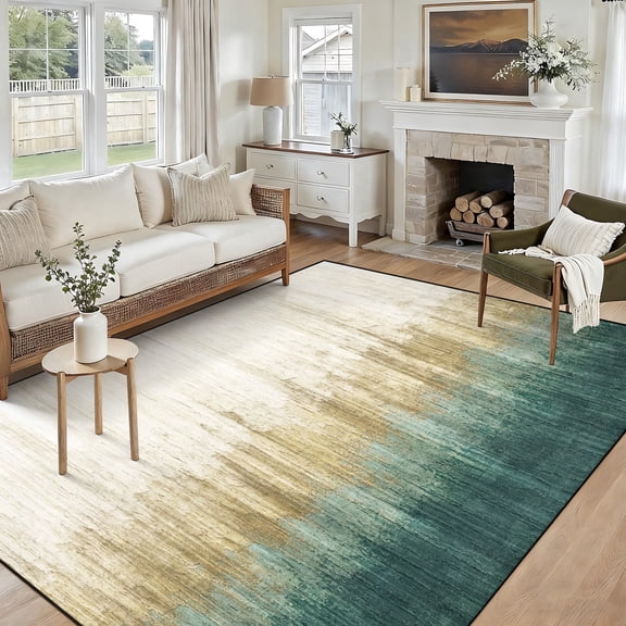 Modern Abstract 5x7 Area Rug, Washable Non Slip Soft Low Profile Indoor Rug, Textured Neutral Floor Rug for Living Room, Bedroom, Dining Room & Office