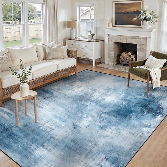 Modern Abstract 5x7 Area Rug, Washable Non Slip Soft Low Profile Indoor Rug, Textured Neutral Floor Rug for Living Room, Bedroom, Dining Room & Office
