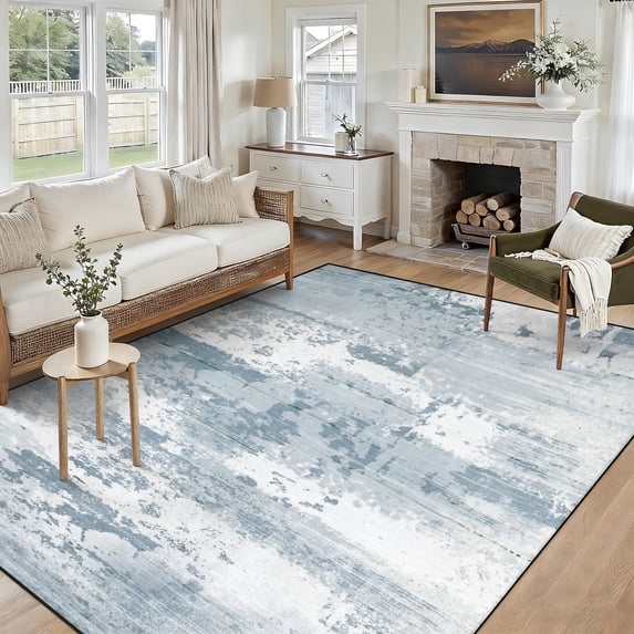 Modern Abstract 5x7 Area Rug, Washable Non Slip Soft Low Profile Indoor Rug, Textured Neutral Floor Rug for Living Room, Bedroom, Dining Room & Office