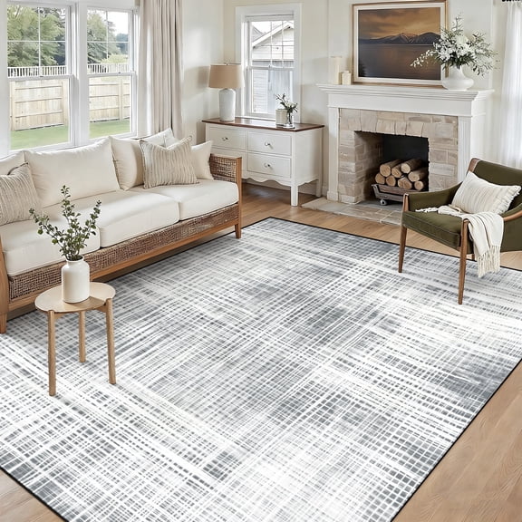 Modern Abstract 5x7 Area Rug, Washable Non Slip Soft Low Profile Indoor Rug, Textured Neutral Floor Rug for Living Room, Bedroom, Dining Room & Office