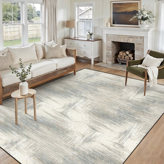 Modern Abstract 5x7 Area Rug, Washable Non Slip Soft Low Profile Indoor Rug, Textured Neutral Floor Rug for Living Room, Bedroom, Dining Room & Office