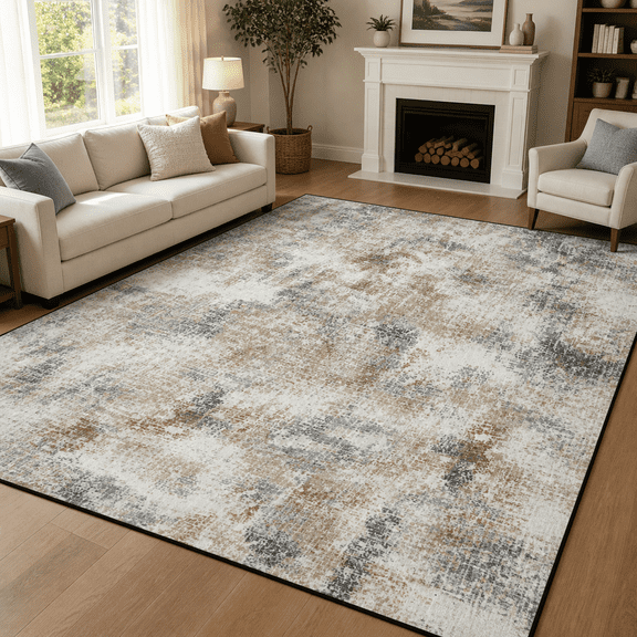 SAND KEEPER 5x7 Washable Non Slip Area Rug, Modern Abstract Textured Distressed Multicolor Neutral Rug, Soft Low Pile Carpet for Living Room Bedroom