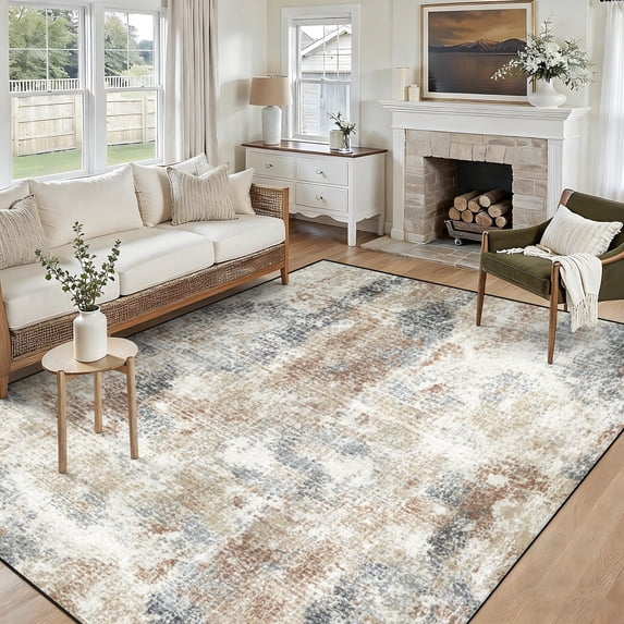Modern Abstract 5x7 Area Rug, Washable Non Slip Soft Low Profile Indoor Rug, Textured Neutral Floor Rug for Living Room, Bedroom, Dining Room & Office