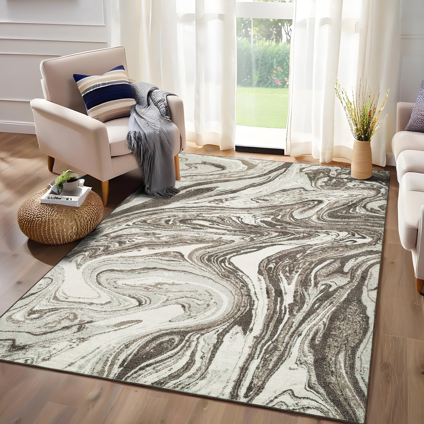 Garvee 8'x10' Large Area Rugs for Living Room Modern Abstract Rug Machine Washable Rug, Stain Resistant Indoor Carpet Low Pile Non-Slip Rugs for Bedroom Dining Room Office Playroom, Camel