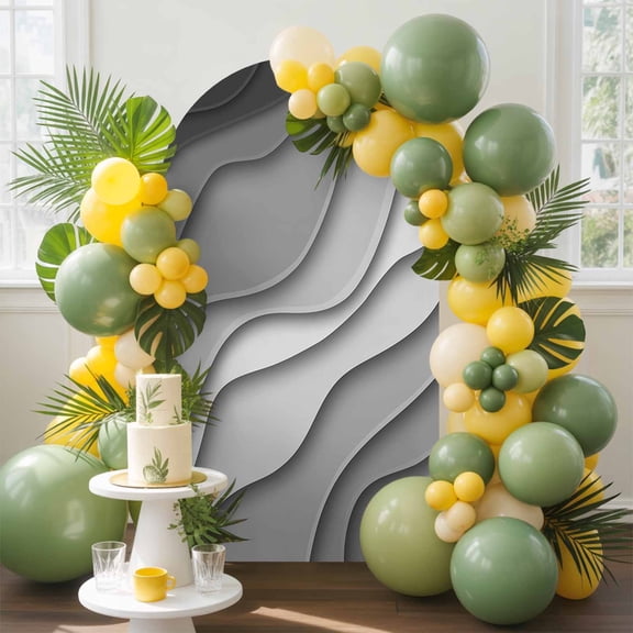 Modern Abstract Arch Backdrop Cover, 4FT, Geometric Black Grey Gradient Spandex Arch Covers Double-Sided Backdrop for Wedding Birthday Party Photo Background Decoration