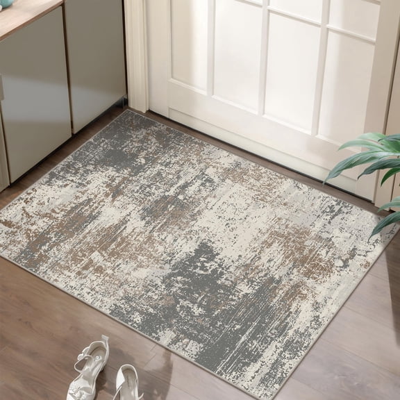 Modern Abstract Area Rug 2x3 Washable Small Entryway Rugs  Non-slip Low Pile Throw Thin Kitchen Bathroom Grey Brown Floor Carpet For Entrance Living Room Bedroom Indoor Door Mat