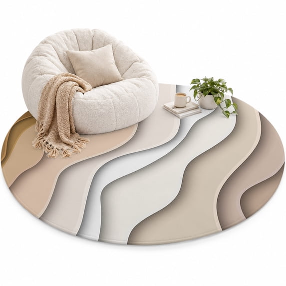 Modern Abstract Area Rug 4', Geometric Beige Gradient Soft Mat Non-Slip ...
