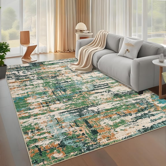 Modern Abstract Area Rug 5x7, Low Pile Non-Slip & Machine Washable, Soft Foldable Carpet for Living Room Bedroom