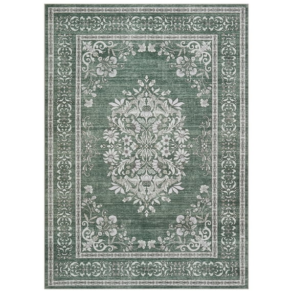 Modern Abstract Area Rug 8x10FT - Stain Resistant & Non-Slip Living Room Carpet, Green