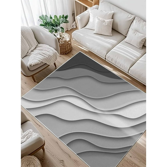 Modern Abstract Area Rug for Bedroom 5x7 Ft Geometric Black Grey Gradient Super Soft fuzzy Throw Rug Non-Slip Fluffy Plush Indoor Floor Carpet for Living Room Nursery Home Decor