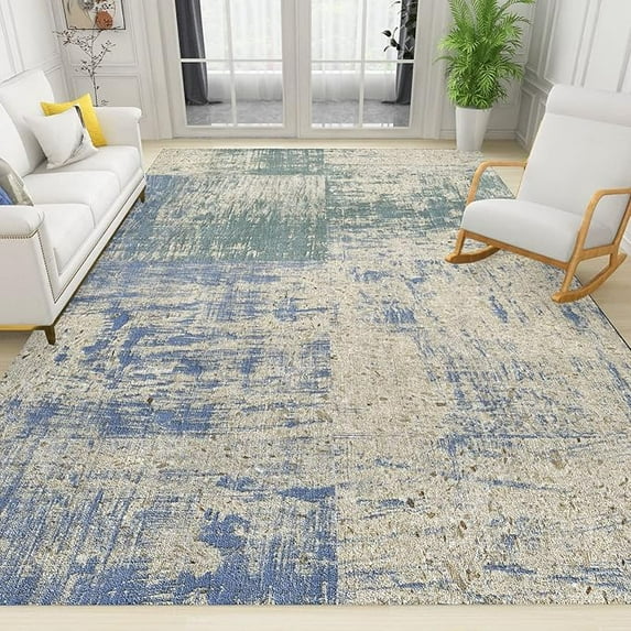 Modern Abstract Area Rug, Blue Green Shabby Style Indoor Rugs, Large Carpet Trend Soft Durable For Home Decor Coffee Table Patio 5 x 7ft