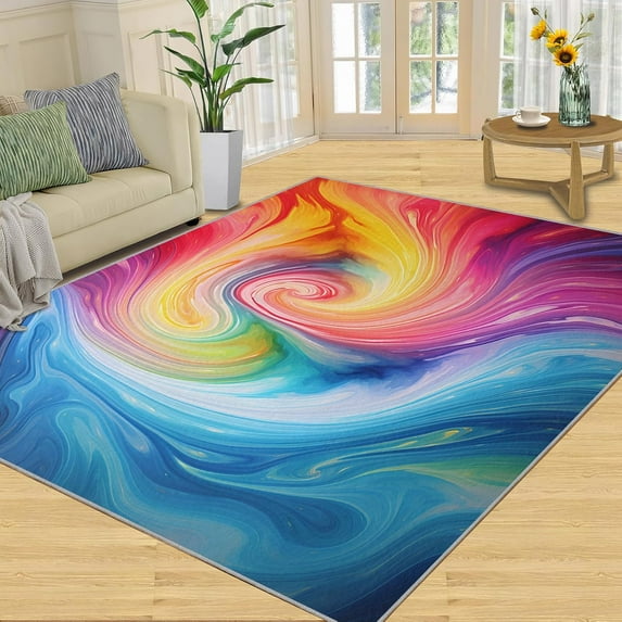 Modern Abstract Area Rug Colorful Gradient Swirl Bedroom Rug Colorful Lines Living Room Rug, Indoor Non-Slip Rugs, Machine Washable Carpet For Front Entrance Floor Decor 4x5ft