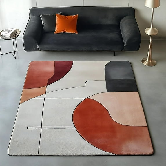 Modern Abstract Area Rug, Geometric Pattern, Multi-Color With Terracotta And Grey, Living Room Carpet 2x3ft
