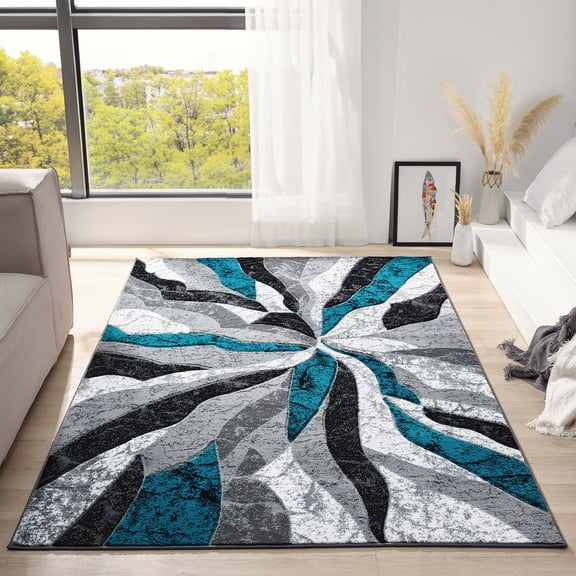 Modern Abstract Area Rug Hand Carved Contemporary Geometric Vibrant Colors Carpet for Living Room Bedroom Design PR1002