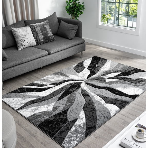 Planet Rugs Dima Gray Swirl Abstract Area Rug 8' x 10' Stain Resistant