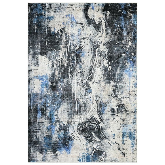 Modern Abstract Area Rug, Low Pile Washable Throw Rug, Neutral Moody Vintage, Foldable & Stain Resistant, Non Slip Backing, for Living Room, Bedroom