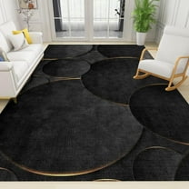 Modern Abstract Area Rug, Round Gold Edge Art Indoor Rug, Decorative Rug Non-Slip Soft Machine Washable, for Apartment Living Room Bedroom Dining Room 12"x20"