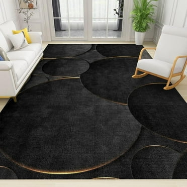 Modern Abstract Area Rug, Round Gold Edge Art Indoor Rug, Decorative Rug Non-Slip Soft Machine Washable, for Apartment Living Room Bedroom Dining Room 12"x20"