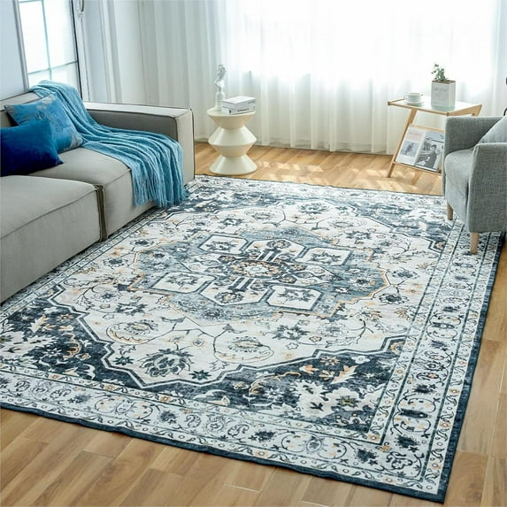 Modern Abstract Area Rug - Soft Durable Low-Pile Machine Washable Rug With Non-Slip Backing, Stain Resistant For Living Room, Bedroom, Dining Room, And High-Traffic Areas, Blue 3x4ft