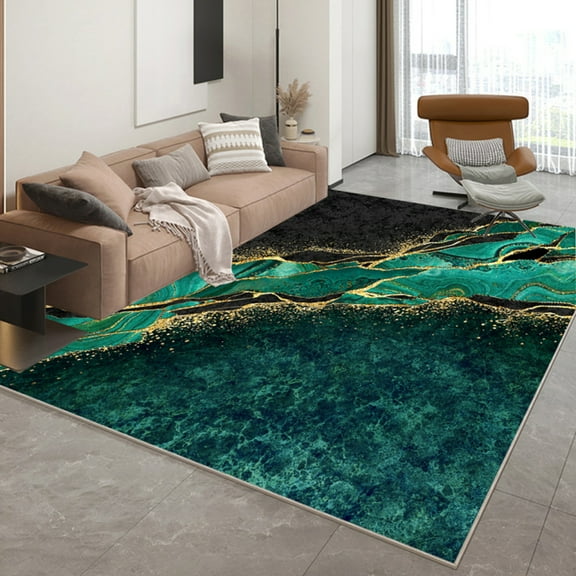 Modern Abstract Area Rug, Washable Entryway Rug Non-Slip Luxury Emerald Green Gold Marble Texture Area Rug For Bedroom Dining Room Home Decor 2' x 3'