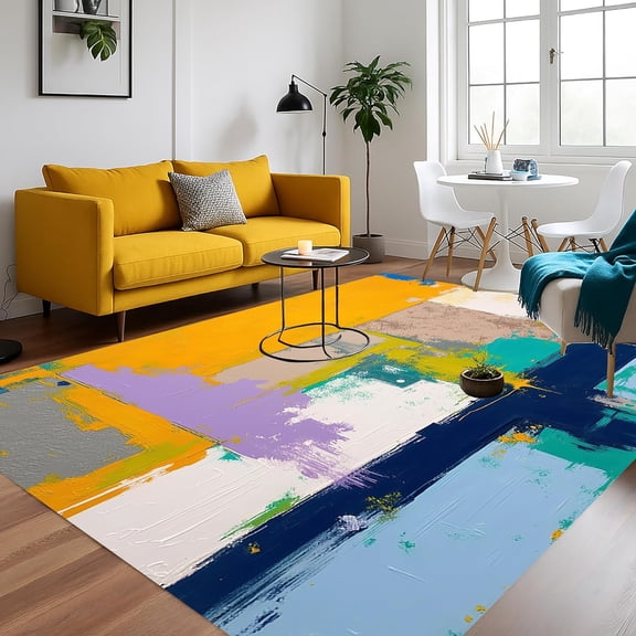 Modern Abstract Area Rugs, 3D Printed Aesthetic Design Carpet, Washable Non Slip Low Pile Rug for Living Room Bedroom Office Decor Mat 3x5ft