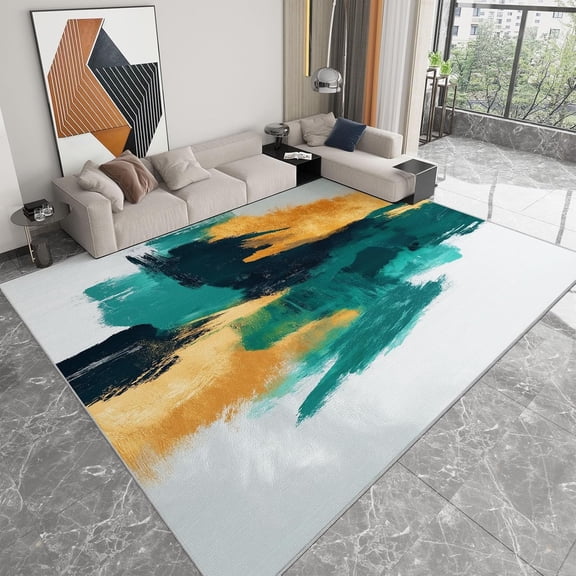 Modern Abstract Area Rugs, Abstract Stripes Patches Carpet, Washable Non Slip Low Pile Soft Rug for Living Room Bedroom Office Dining Room Decor Mat 2x3ft