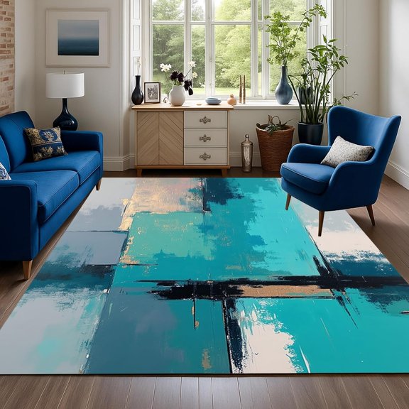 Modern Abstract Area Rugs, Aesthetic Art Design Carpet, Washable Non Slip Low Pile Rug for Living Room Bedroom Laundry Decor Mat 2x3ft