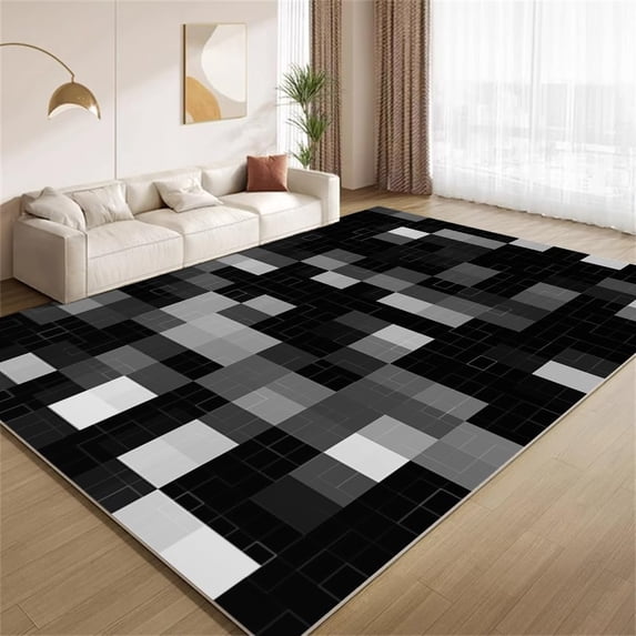 Modern Abstract Area Rugs, Black Gray White Geometry Carpet, Washable Non Slip Low Pile Soft Rug for Living Room Bedroom Decor Mat 2ftx3ft