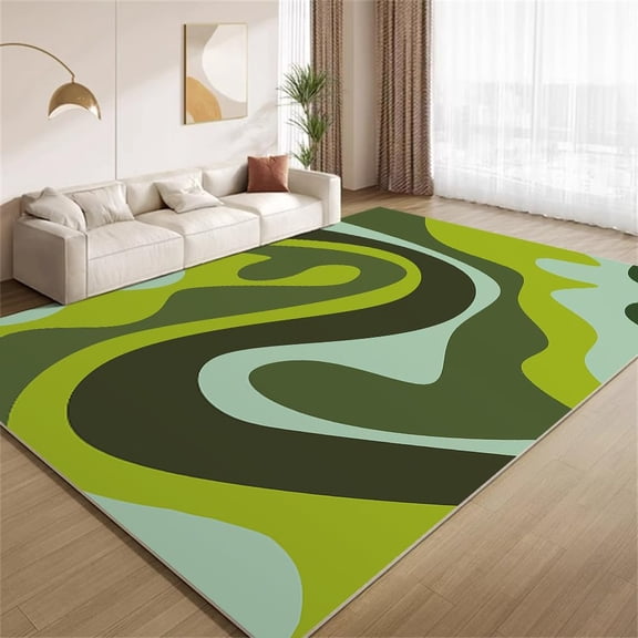 Modern Abstract Area Rugs, Dark Green Wave Carpet, Washable Non Slip Low Pile Soft Rug for Living Room Bedroom Decor Mat 2ftx3ft