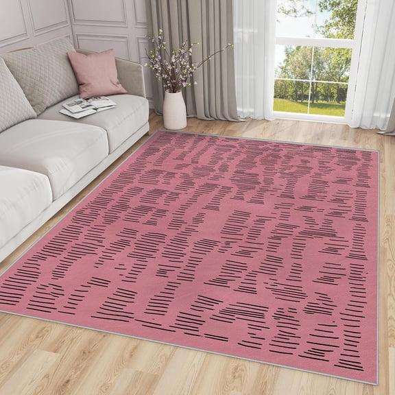 Modern Abstract Area Rugs, Dusty Rose Minimalist Carpet, Washable Non Slip Low Pile Soft Rug for Living Room Bedroom Decor Mat 2x3ft