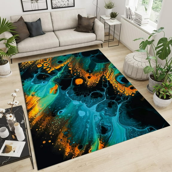 Modern Abstract Area Rugs, Gradient Paint Fluid Wave Texture Hallway Carpet, Washable Non Slip Short Pile Print Rug For Office Playroom Living Room Bedroom Decor Mats 5x7ft