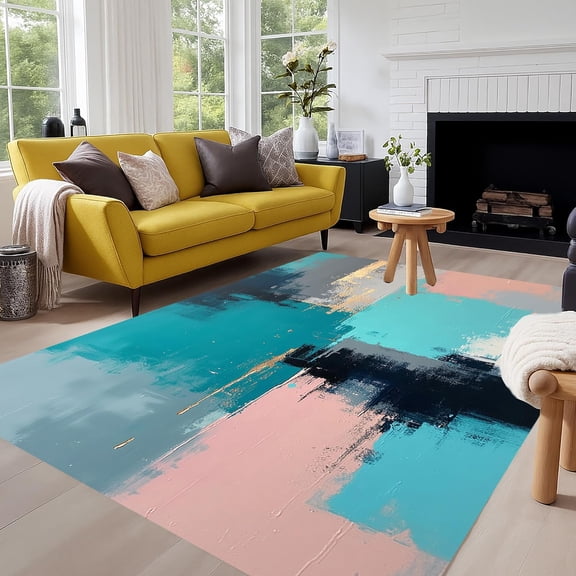 Modern Abstract Area Rugs, Oil Painting Aesthetic Design Carpet, Washable Non Slip Low Pile Rug for Living Room Bedroom Dining Room Apartment Decor Mat 2x3ft