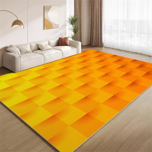Modern Abstract Area Rugs, Orange Yellow Aesthetic Carpet, Washable Non Slip Low Pile Soft Rug for Living Room Bedroom Entry Decor Mat 2ftx3ft