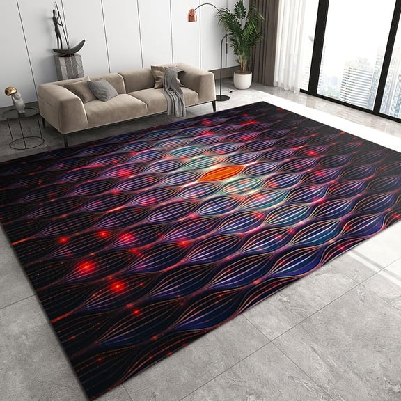 Modern Abstract Area Rugs, Red Geometric Oval Stripes Indoor Carpet, Modern Non-Slip Doormat Entrance Door Rug for Bedside Laundry Kitchen Bathroom Home Decor Mats 3ft x 5ft